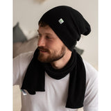 merino wool beanie hat and scarf for men black