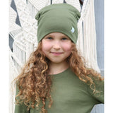merino wool beanie hat for kids khaki green