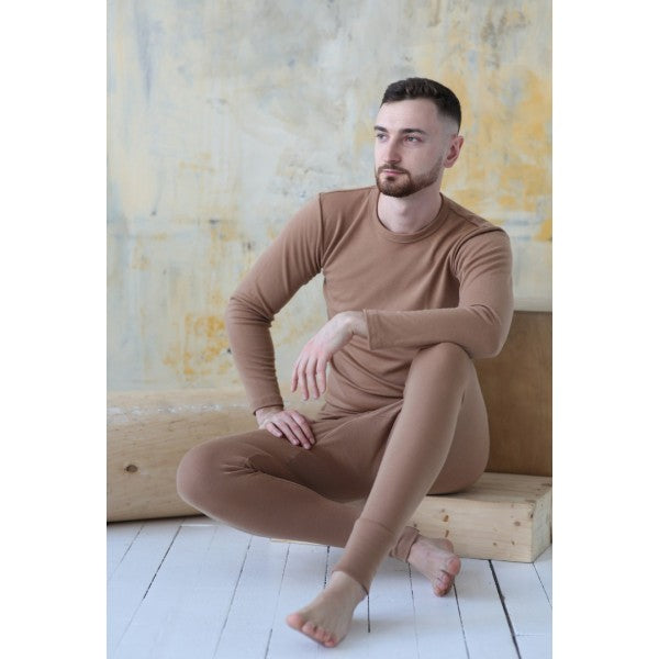 Merino Wool Long Sleeve (Camel) Thermal Base Layer Underwear - Lightweight