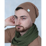 merino wool hat and scarf for men camel brown